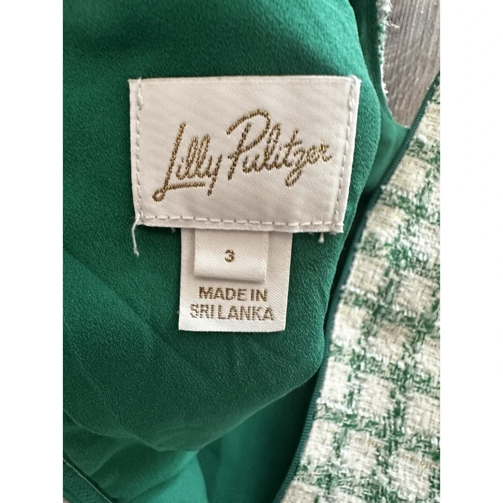Lilly Pulitzer Girls Shift Dress Fiddle leaf Green Windowpane Tweed Sz 3